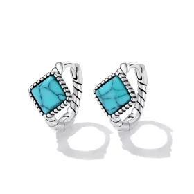 Pandora Style Square Turquoise Hoop Earrings - BSE590 Pandora Style Square Turquoise Hoop Earrings - BSE590