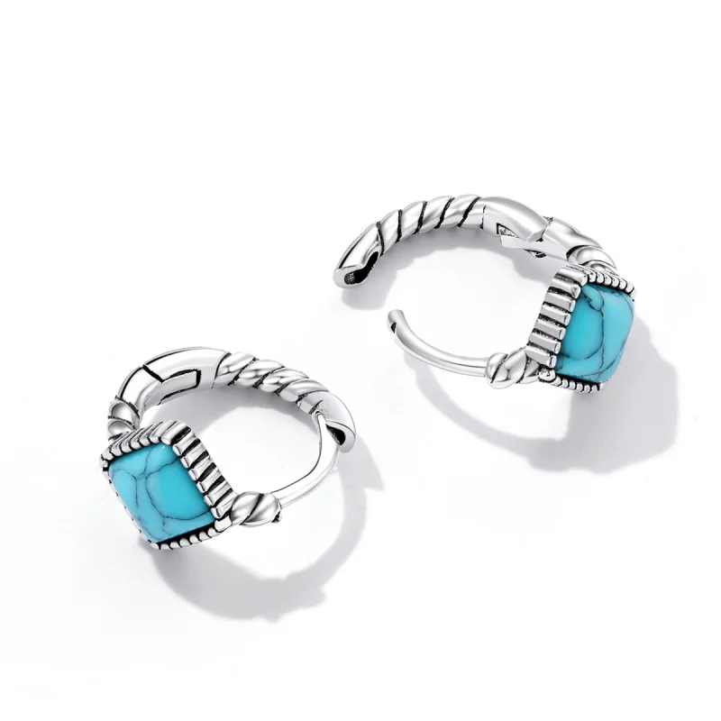 (image for) Pandora Style Square Turquoise Hoop Earrings - BSE590 - View 4