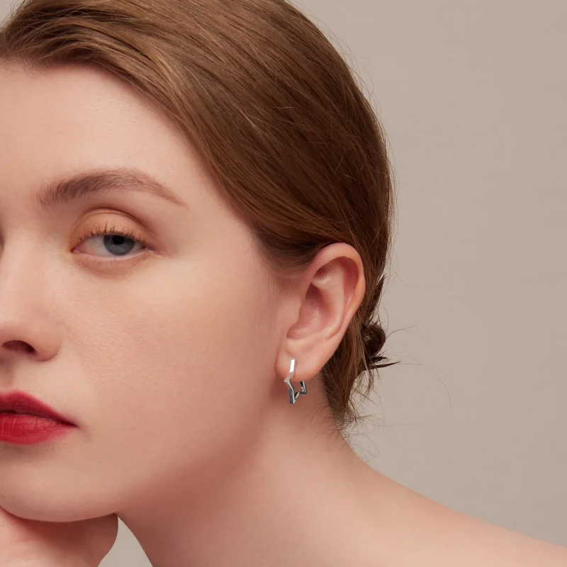 (image for) Pandora Style Star Shape Hoop Earrings - SCE1136 - View 3