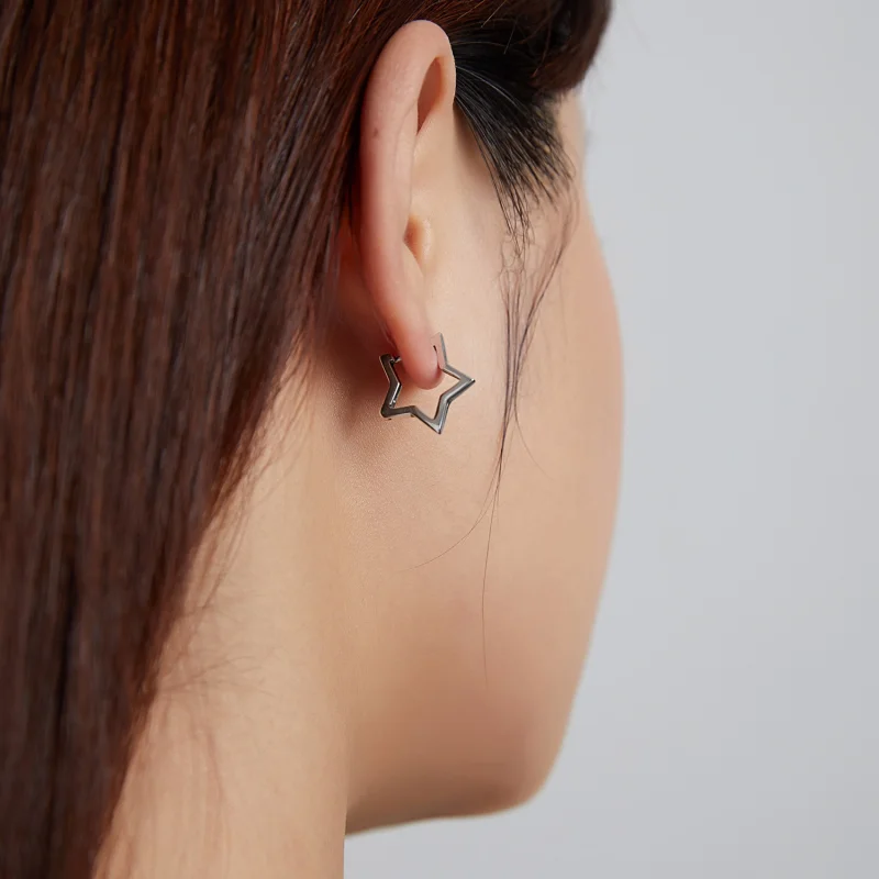 (image for) Pandora Style Star Shape Hoop Earrings - SCE1136 - View 6