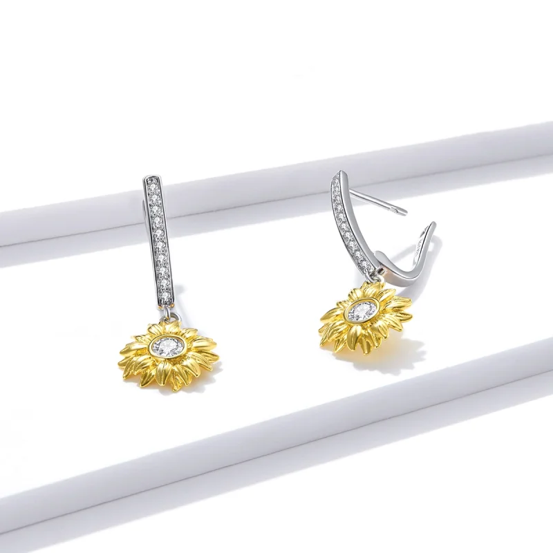 (image for) Pandora Style Sun Flower Hoop Earrings - BSE469 - View 3