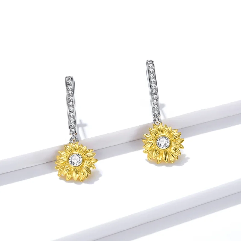 (image for) Pandora Style Sun Flower Hoop Earrings - BSE469 - View 4