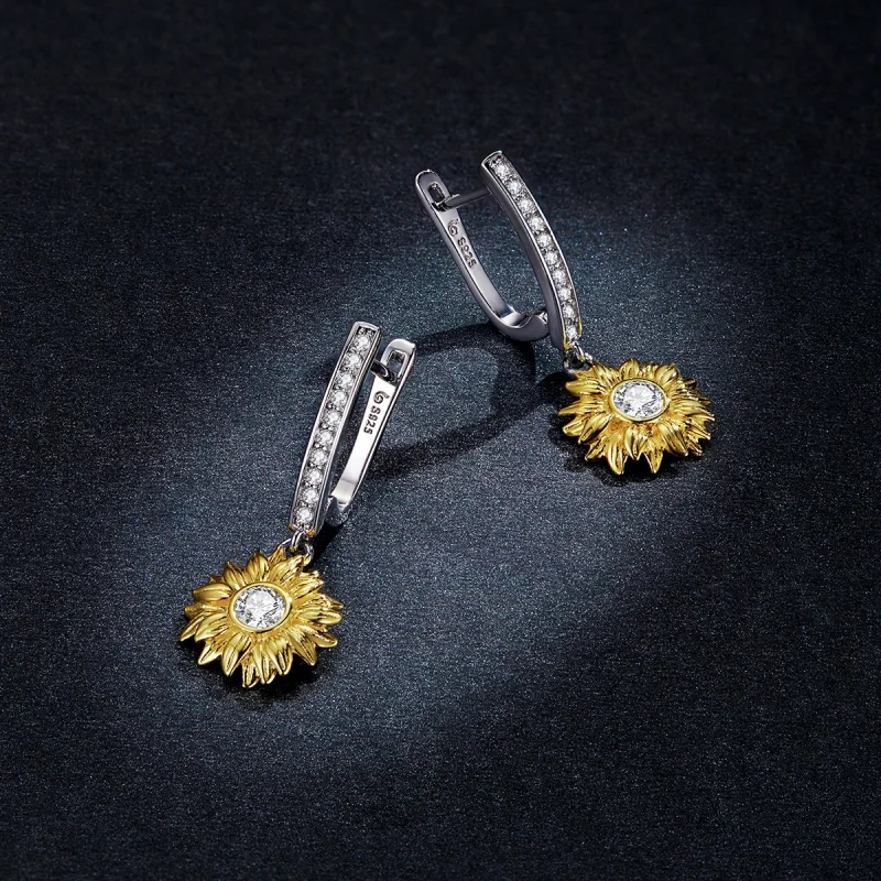 (image for) Pandora Style Sun Flower Hoop Earrings - BSE469 - View 5