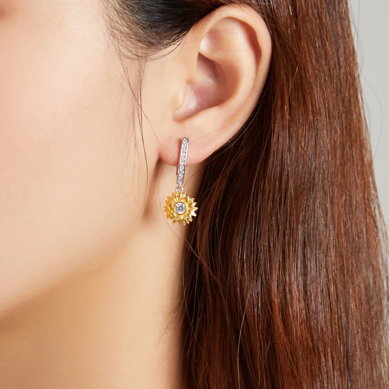 (image for) Pandora Style Sun Flower Hoop Earrings - BSE469 - View 6