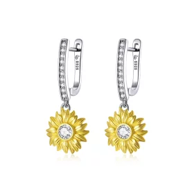 Pandora Style Sun Flower Hoop Earrings - BSE469