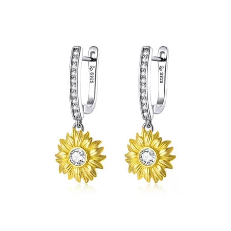 Pandora Style Sun Flower Hoop Earrings - BSE469