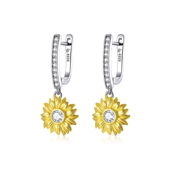 Pandora Style Sun Flower Hoop Earrings - BSE469