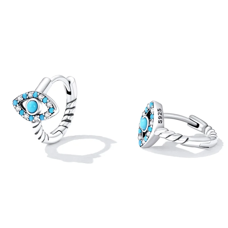 (image for) Pandora Style Turquoise Devil Eye Hoop Earrings - SCE1418 - View 2