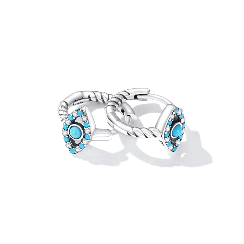 (image for) Pandora Style Turquoise Devil Eye Hoop Earrings - SCE1418 - View 4