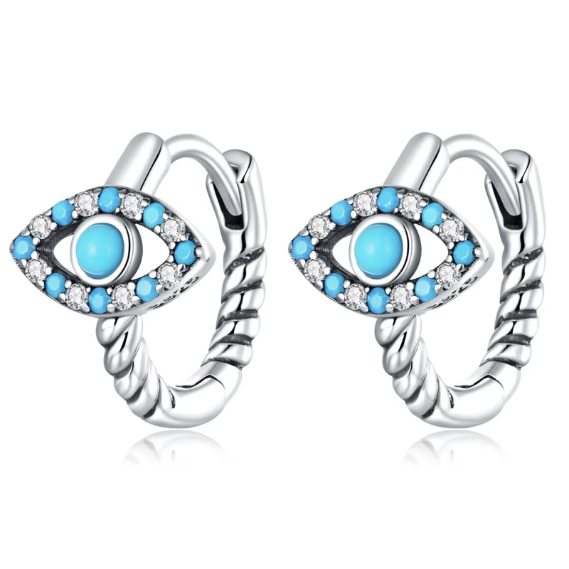(image for) Pandora Style Turquoise Devil Eye Hoop Earrings - SCE1418 - Product Image