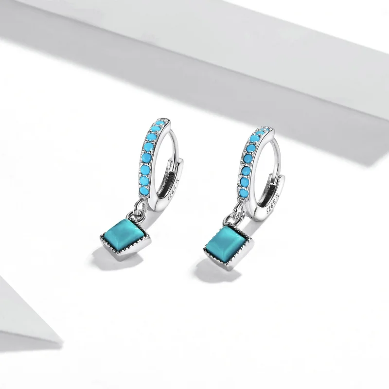 (image for) Pandora Style Turquoise Hoop Earrings - SCE1307 - View 2