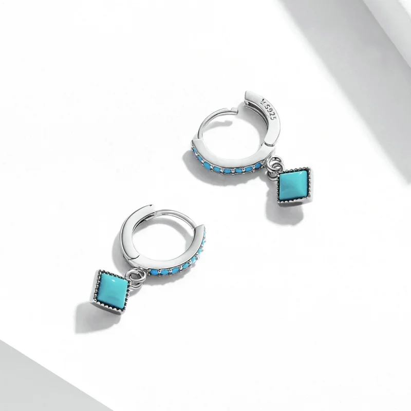(image for) Pandora Style Turquoise Hoop Earrings - SCE1307 - View 4