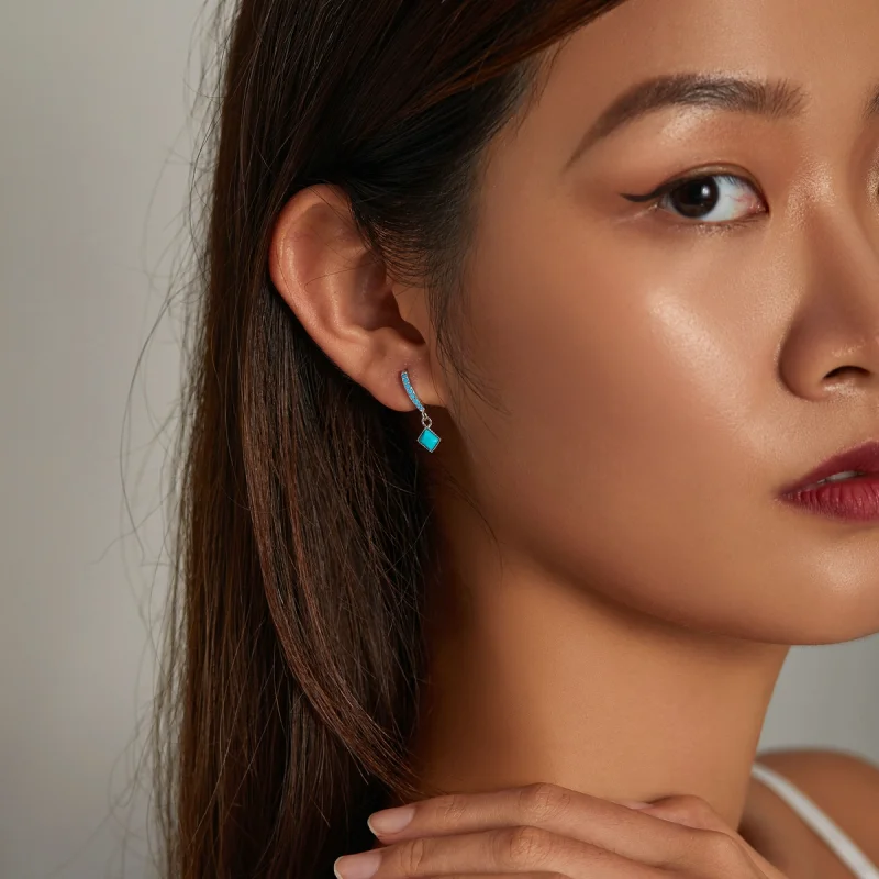 (image for) Pandora Style Turquoise Hoop Earrings - SCE1307 - View 7