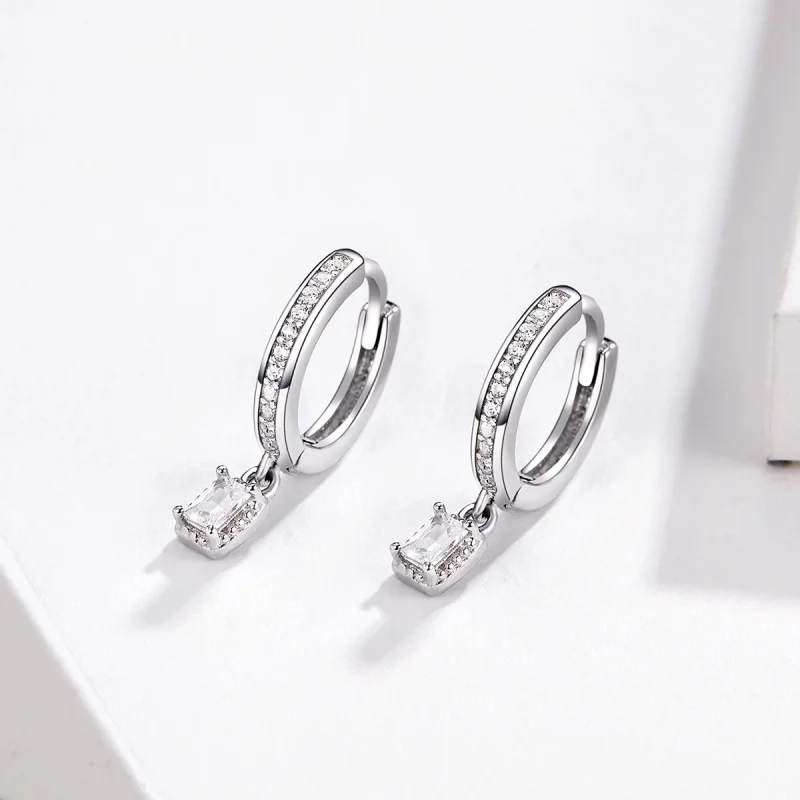 (image for) Pandora Style Zircon Love Hoop Earrings - BSE157 - View 2