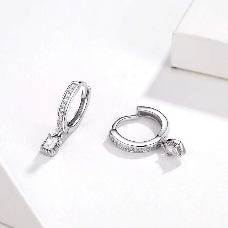 (image for) Pandora Style Zircon Love Hoop Earrings - BSE157 - View 4