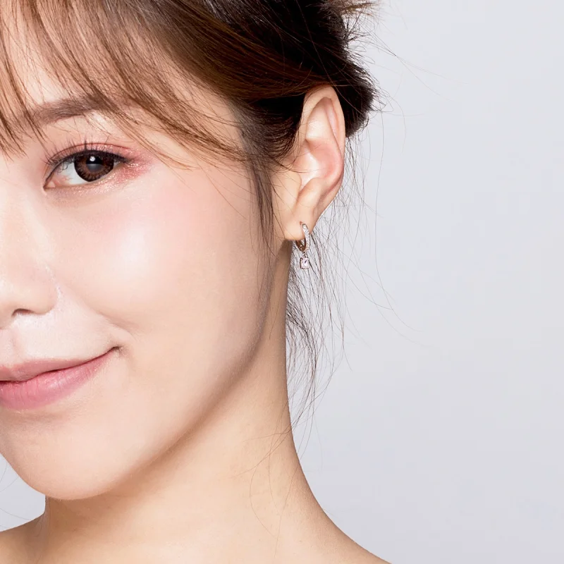 (image for) Pandora Style Zircon Love Hoop Earrings - BSE157 - View 6