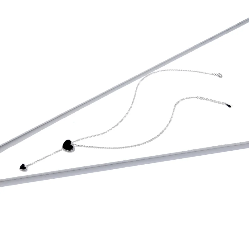 (image for) Pandora Style Black Heart Necklace - BSN095 - View 2