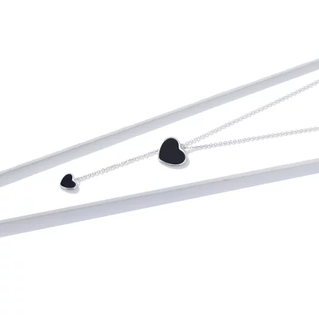 Pandora Style Black Heart Necklace - BSN095