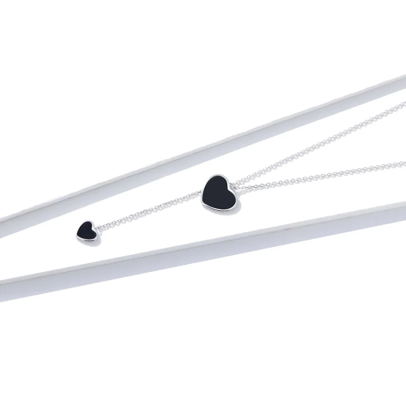 (image for) Pandora Style Black Heart Necklace - BSN095 - View 3