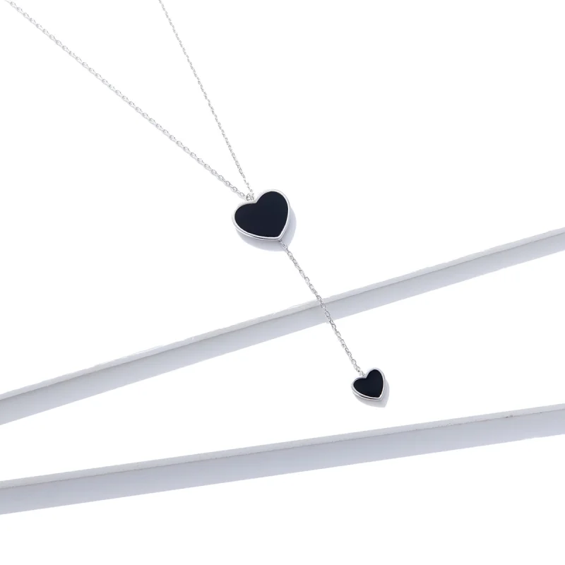 (image for) Pandora Style Black Heart Necklace - BSN095 - View 4