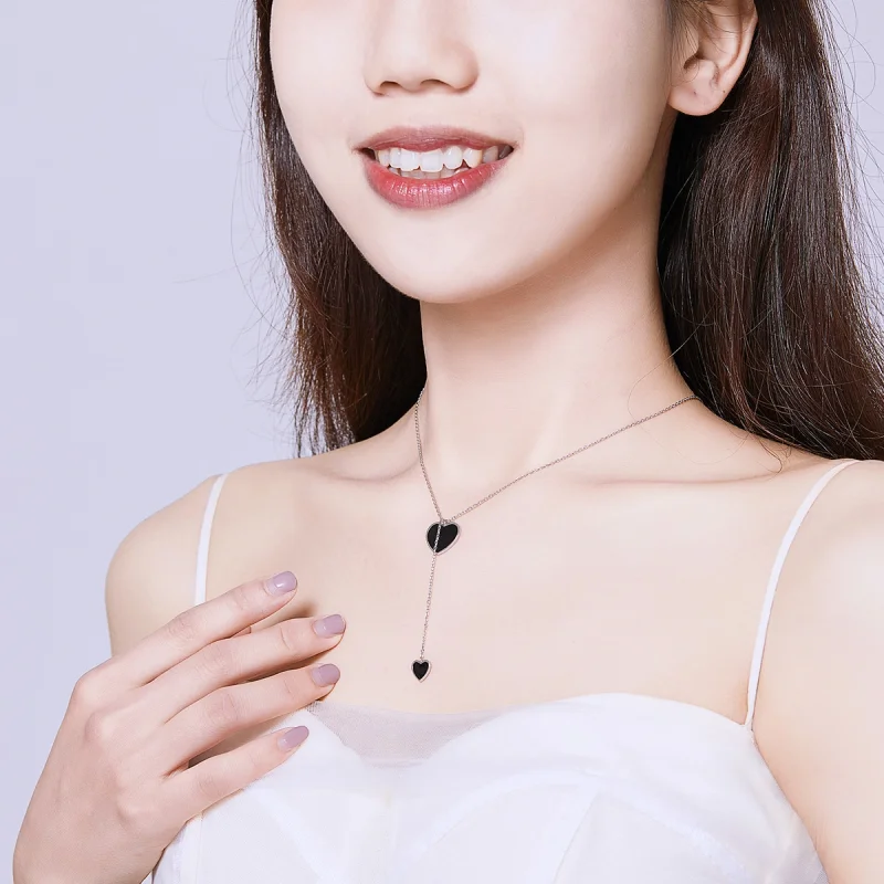 (image for) Pandora Style Black Heart Necklace - BSN095 - View 6