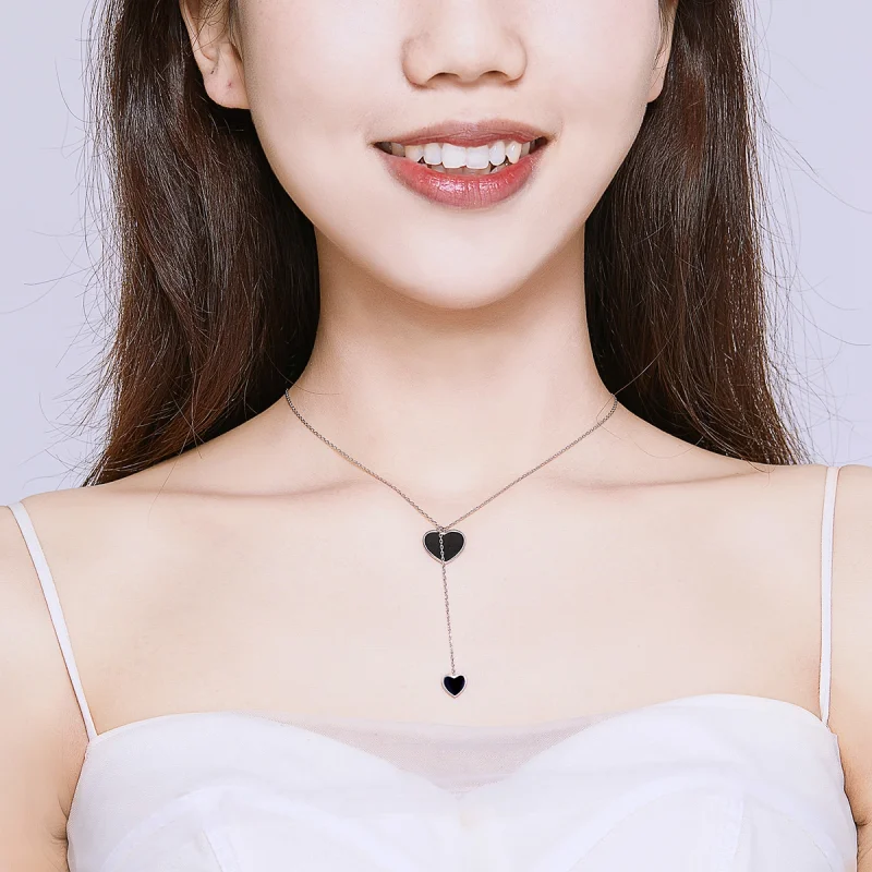 (image for) Pandora Style Black Heart Necklace - BSN095 - View 7