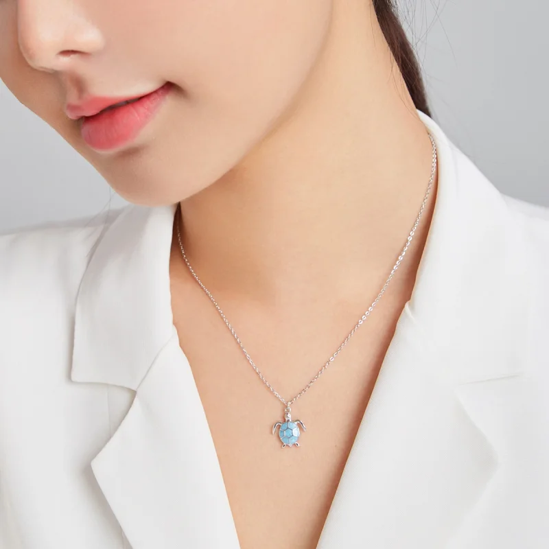 (image for) Pandora Style Blue Turtle Necklace - SCN446 - View 7