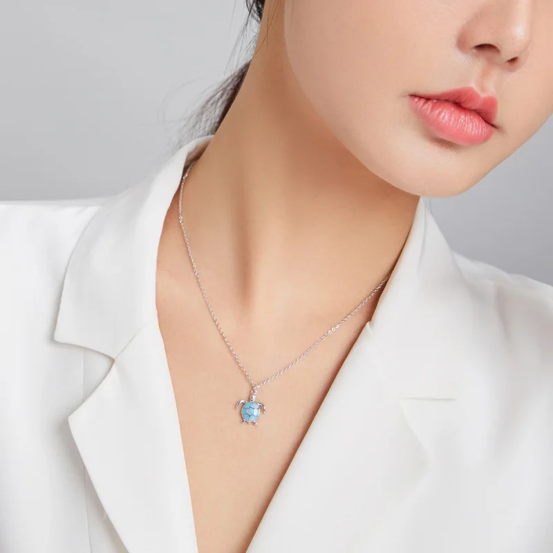 (image for) Pandora Style Blue Turtle Necklace - SCN446 - View 8