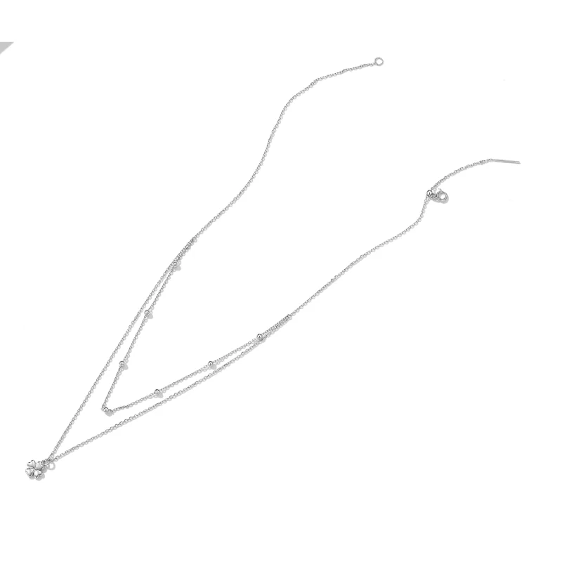 (image for) Pandora Style Double Clover Necklace - SCN481 - View 5