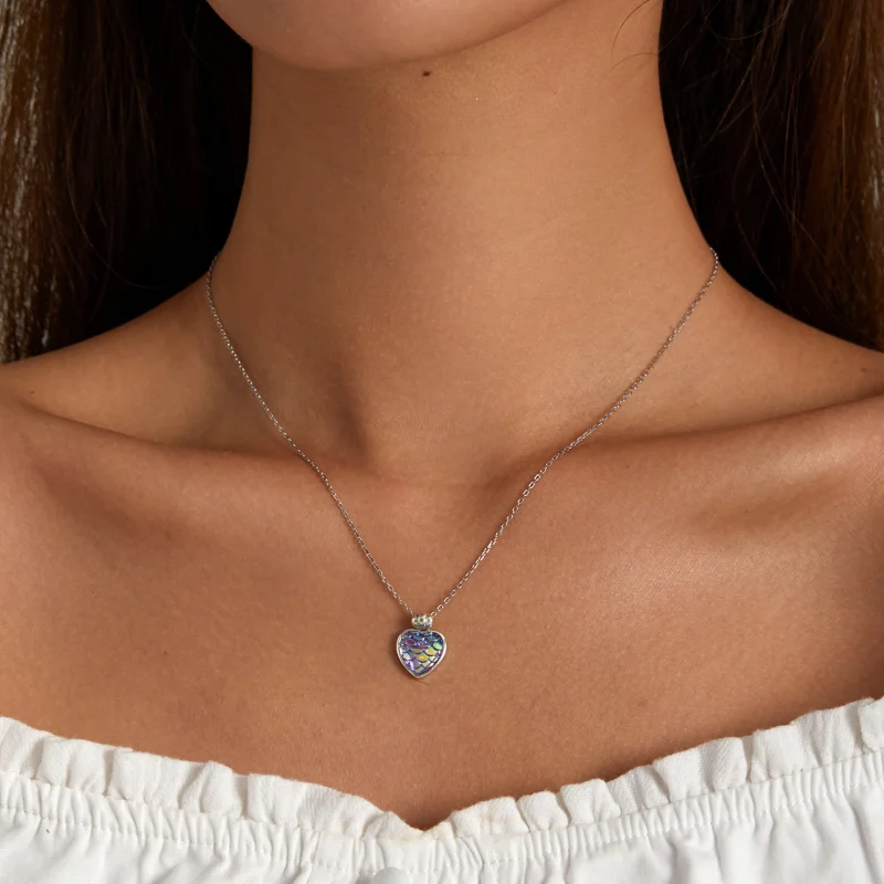 (image for) Pandora Style Fish Scale Heart Necklace - SCN468 - View 6