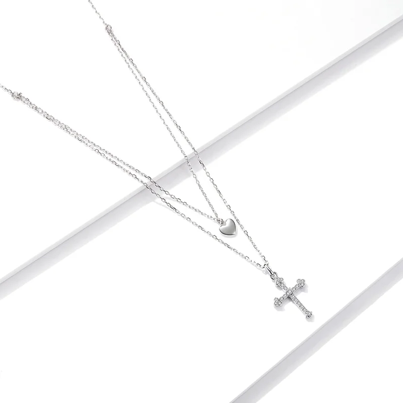 (image for) Pandora Style Love Cross Necklace - BSN197 - View 3