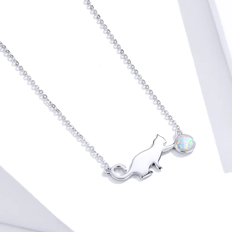 (image for) Pandora Style Opal Cat Necklace - SCN395 - View 2
