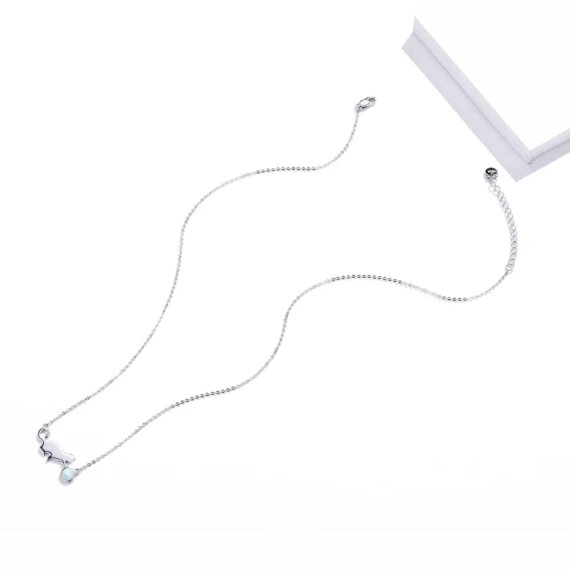 (image for) Pandora Style Opal Cat Necklace - SCN395 - View 4