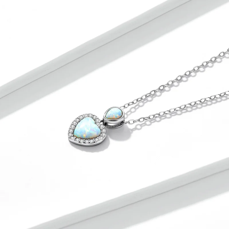 (image for) Pandora Style Opal Love Necklace - BSN243 - View 2