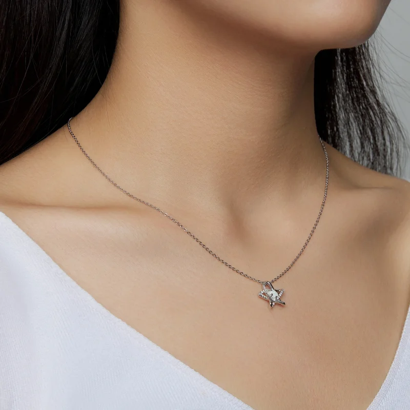 (image for) Pandora Style Opal Star Necklace - SCN473 - View 6