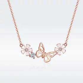 Pandora Style Rose Gold Dancing Butterfly Pendant Necklace - BSN053