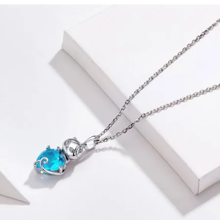 Pandora Style Silver Blue Cat Necklace - SCN331