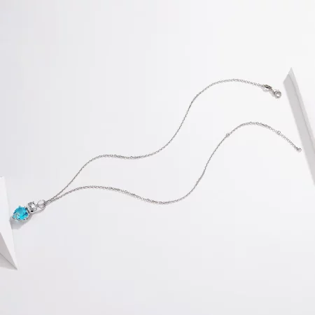Pandora Style Silver Blue Cat Necklace - SCN331