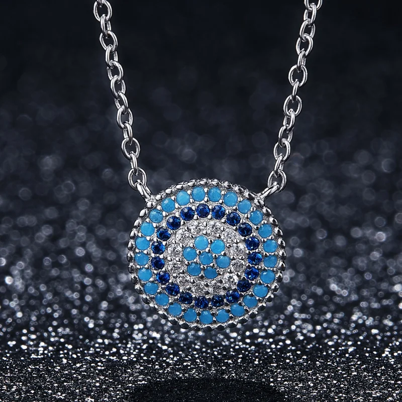 (image for) Pandora Style Silver Blue Circle Necklace - SCN099 - View 3