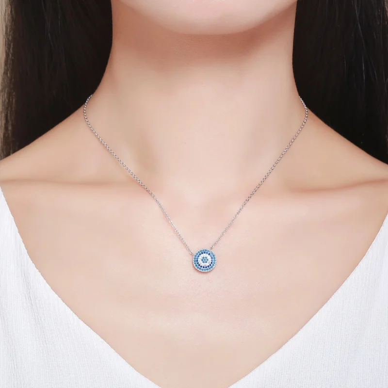 (image for) Pandora Style Silver Blue Circle Necklace - SCN099 - View 7