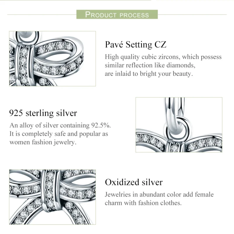 (image for) Pandora Style Silver Bow Pendant - SCC775 - View 7