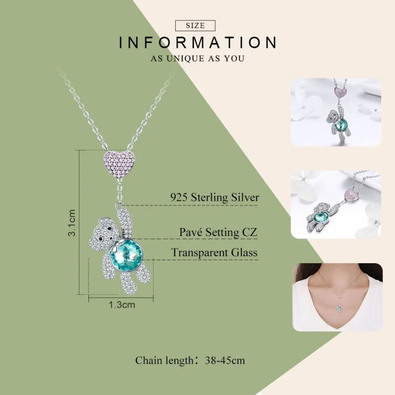 (image for) Pandora Style Silver Cute Bear Necklace - SCN271 - View 3