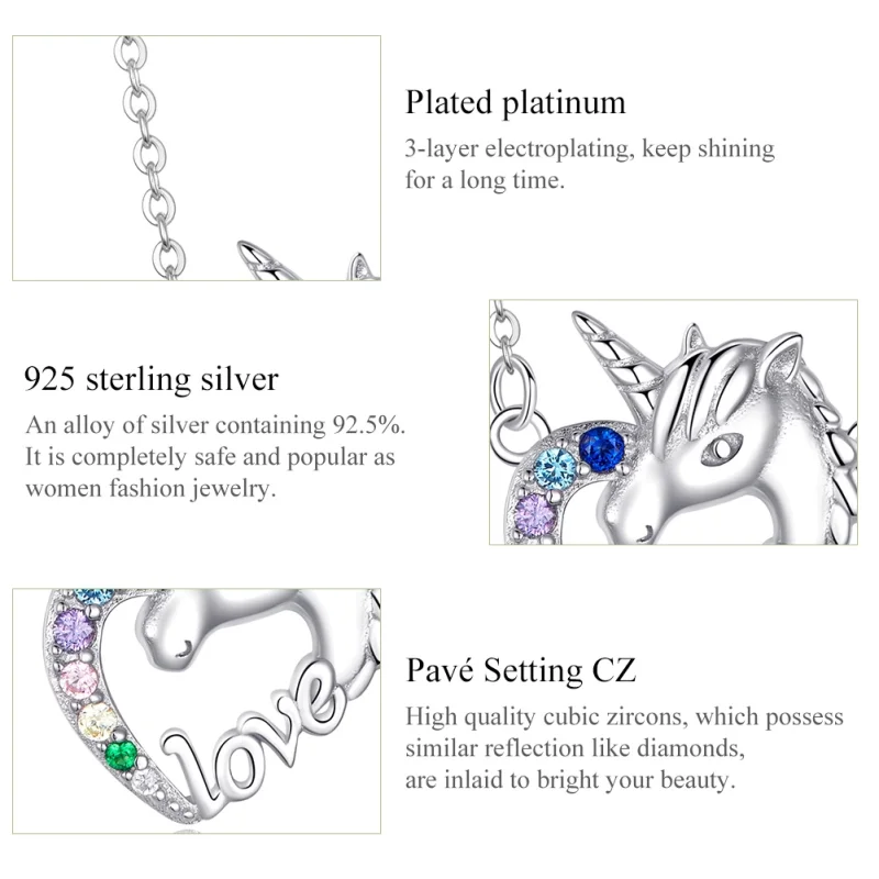 (image for) Pandora Style Silver Cute Unicorn Necklace - SCN348 - View 4