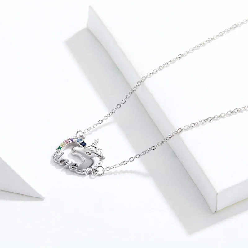 (image for) Pandora Style Silver Cute Unicorn Necklace - SCN348 - View 2