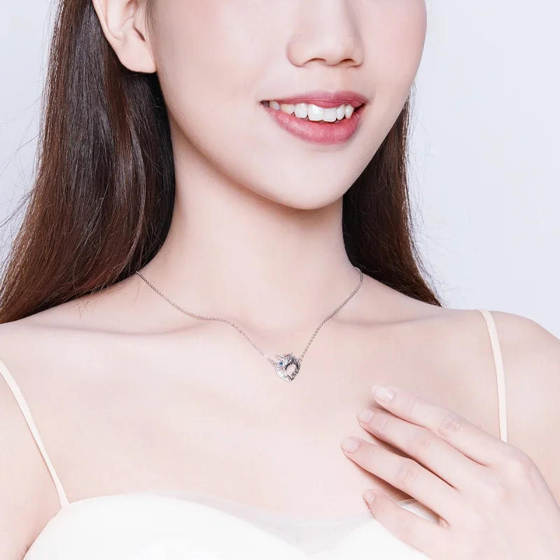 (image for) Pandora Style Silver Cute Unicorn Necklace - SCN348 - View 8