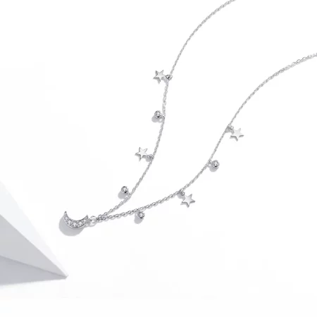 Pandora Style Silver Dream Star Moon Pendant Necklace - SCN420