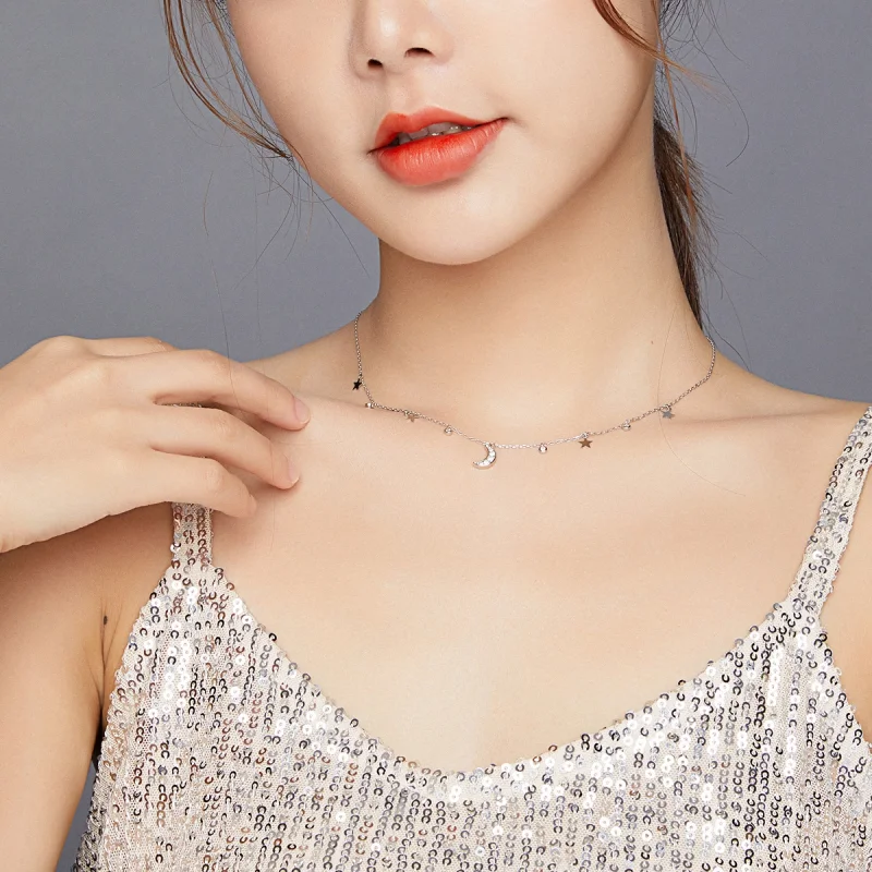 (image for) Pandora Style Silver Dream Star Moon Pendant Necklace - SCN420 - View 6