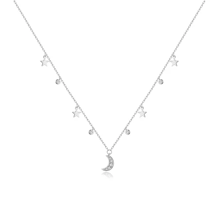 Pandora Style Silver Dream Star Moon Pendant Necklace - SCN420