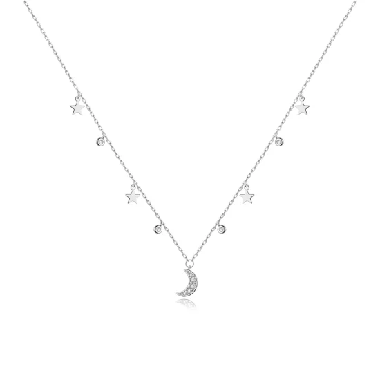 Pandora Style Silver Dream Star Moon Pendant Necklace - SCN420
