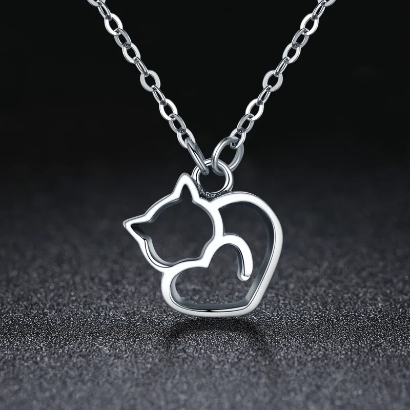 (image for) Pandora Style Silver Dumb Cat Pendant Necklace - SCN188 - View 3